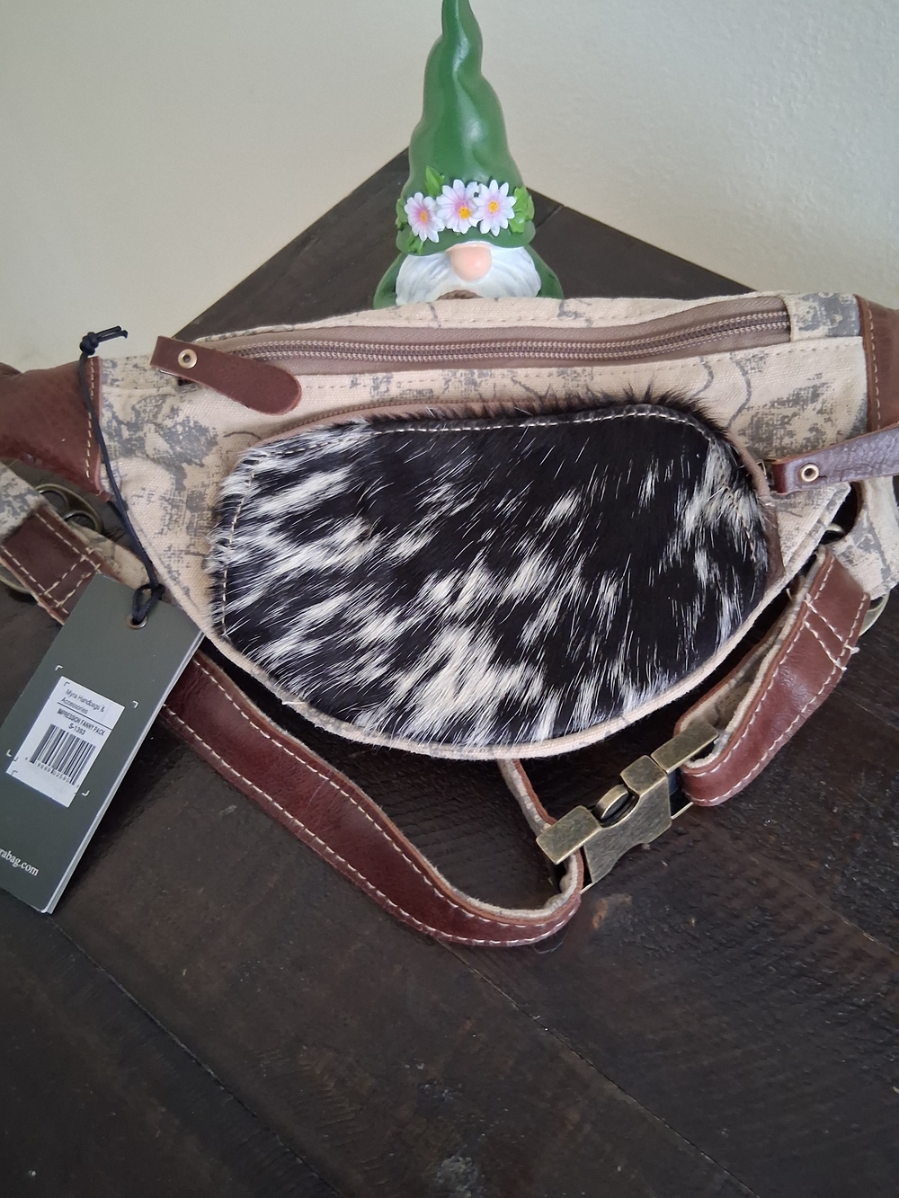 Myra Bag Cream & Brown Canvas Crossbody Pouch